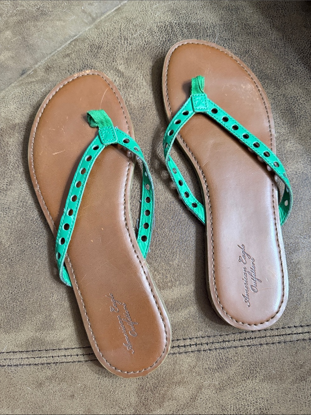 American Eagle Outfitters Green Strappy Thong Sandals